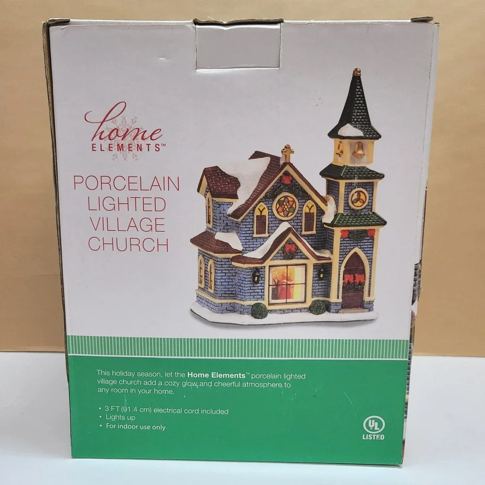 Home Elements Porcelain Lighted Village Church w/Window Scene Christmas Decor